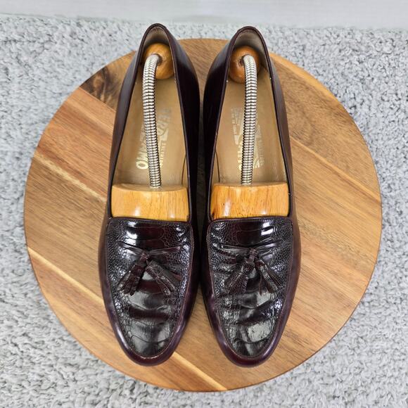 Vtg Salvatore Ferragamo Maroon Ostrich Leg Exotic Tassel Slip On Loafer Mens 9 D - Picture 5 of 15